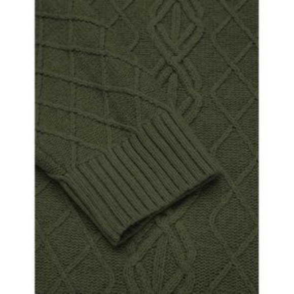 New Men's Sweater Cable Knitted Pullover Green - Picture 5 of 6